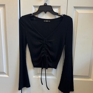 SHEIN Black Ruched V-Neck Crop Top